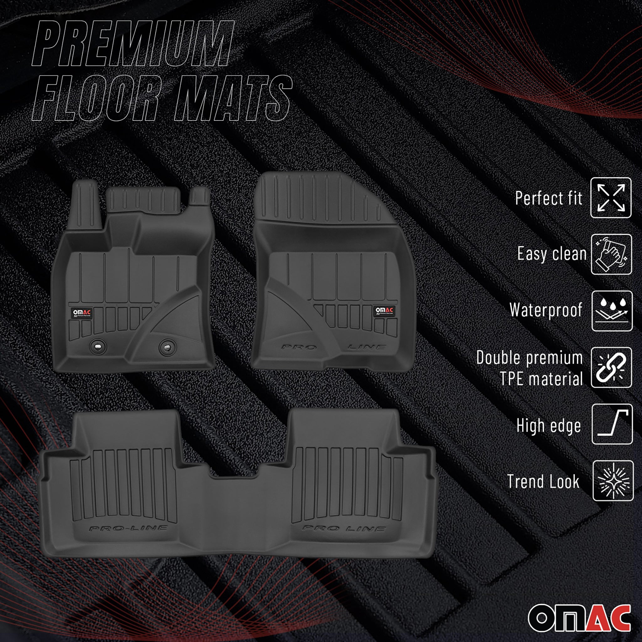 Tapis de Sol pour Toyota Avensis 2009-2018 Caoutchouc TPE Noir
