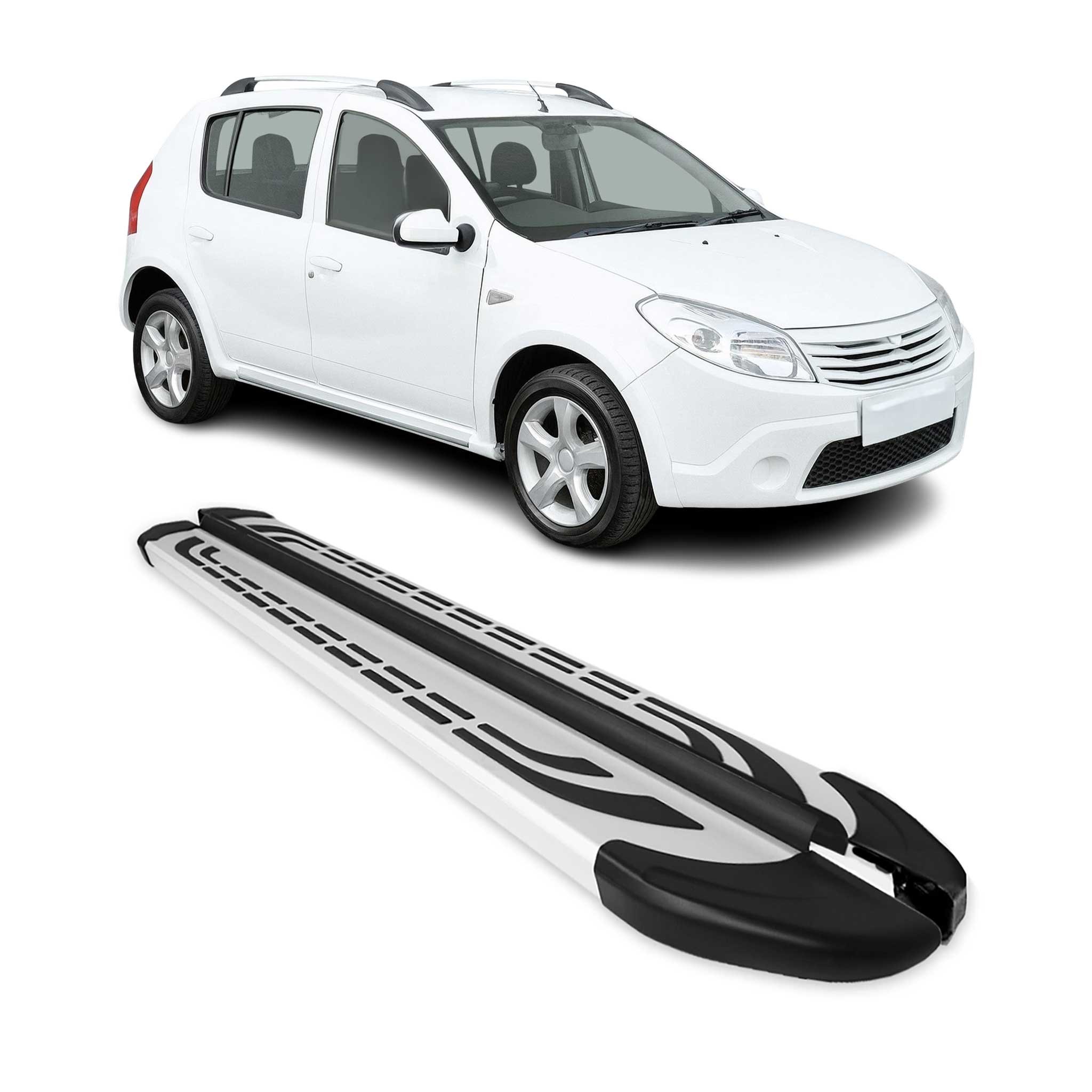 Marchepieds Latéraux pour Dacia Sandero Stepway 2007-2012 Aluminium Argent 2 Pcs