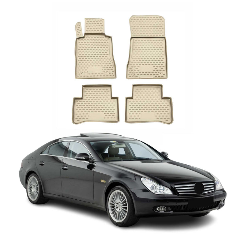Tapis de sol pour Mercedes Classe CLS C219 2004-2010 caoutchouc TPE 3D Beige 4x