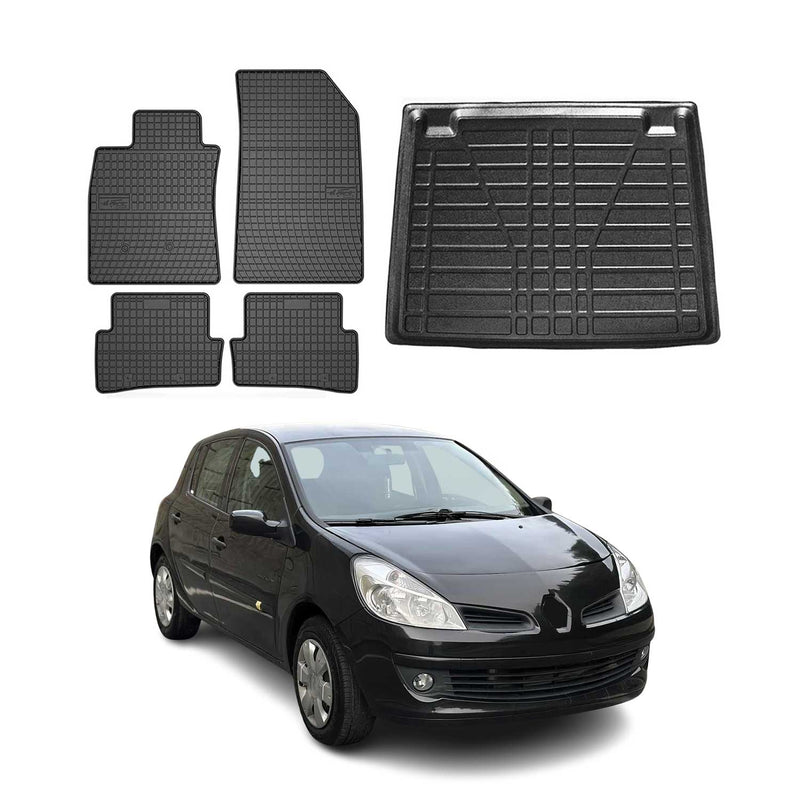 Kit Tapis de sol et coffre pour Renault Clio III 2006-2012 HB TPE Noir