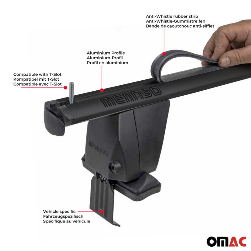Menabo Barres de toit Transversales pour Opel Meriva 2010-2017 Alu Noir 2x ABE