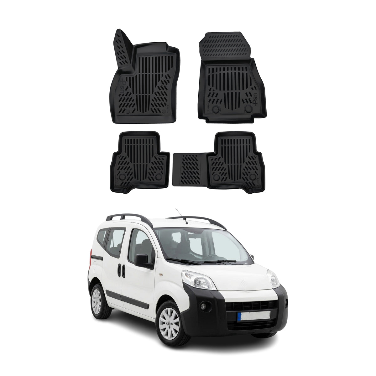 Tapis de sol pour Fiat Fiorino 2008-2024 Noir 3D en Caoutchouc TPE 4Pcs