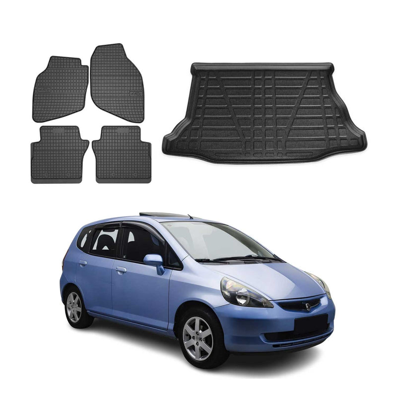 Kit Tapis de sol et coffre pour Honda Jazz 2001-2008 TPE Noir