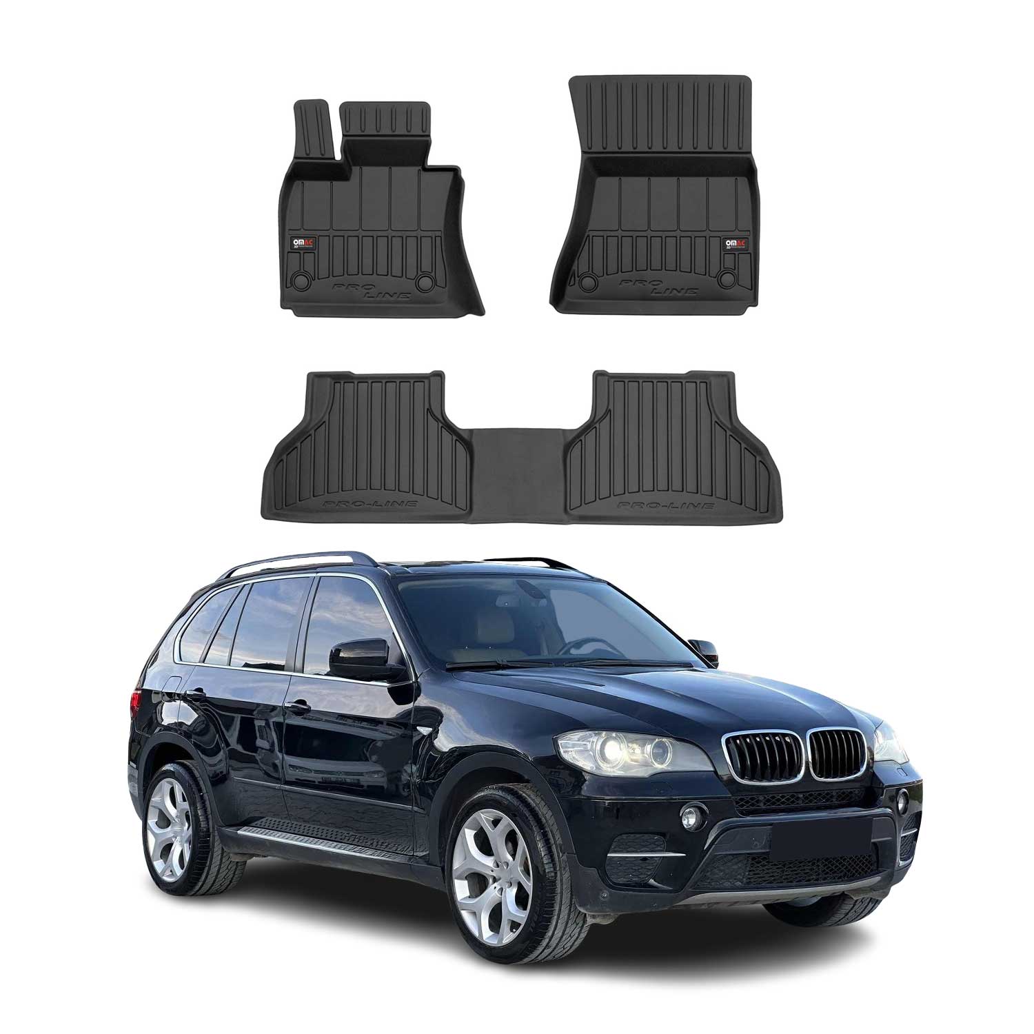 OMAC Tapis de sol caoutchouc pour BMW X5 E70 2006-2013 Noir Premium