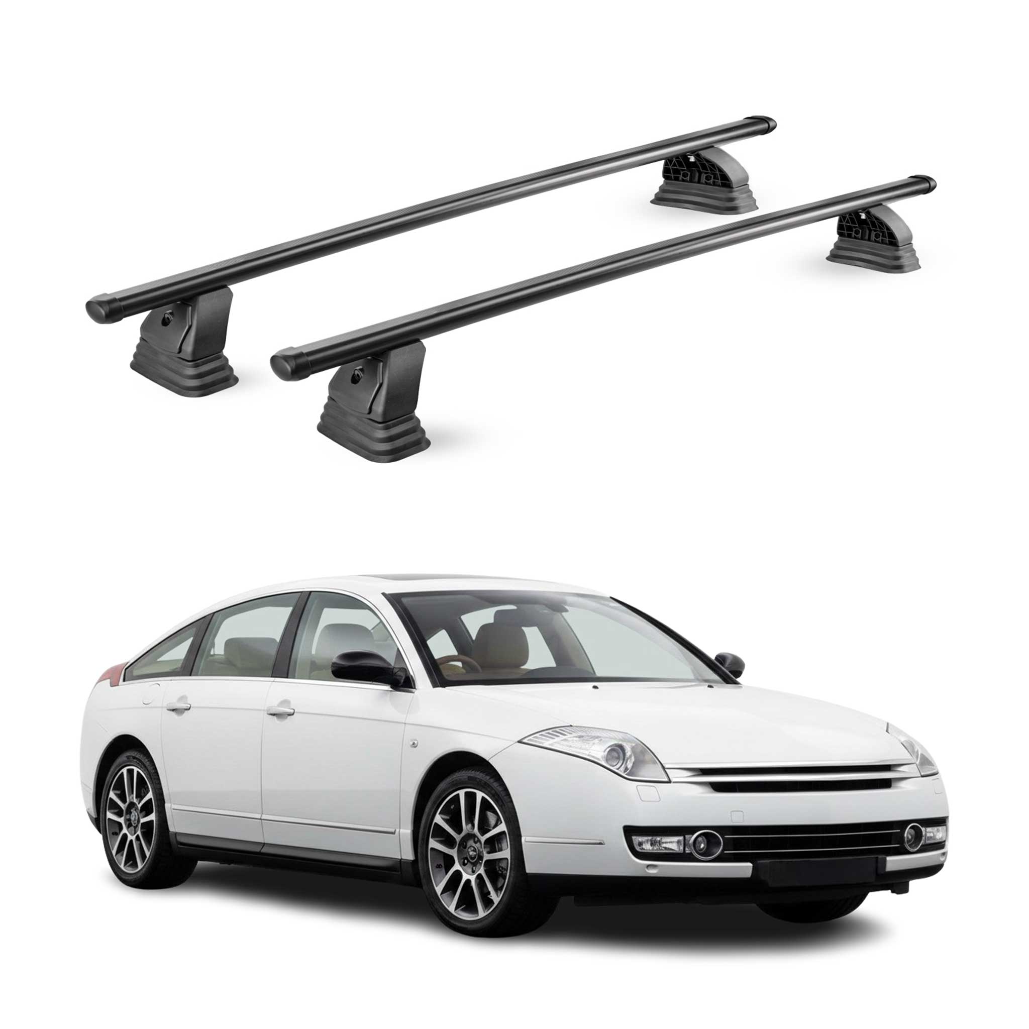 Barres de toit transversales acier pour Citroen C6 2006-2012 TÜV 75 kg Noir 2Pcs