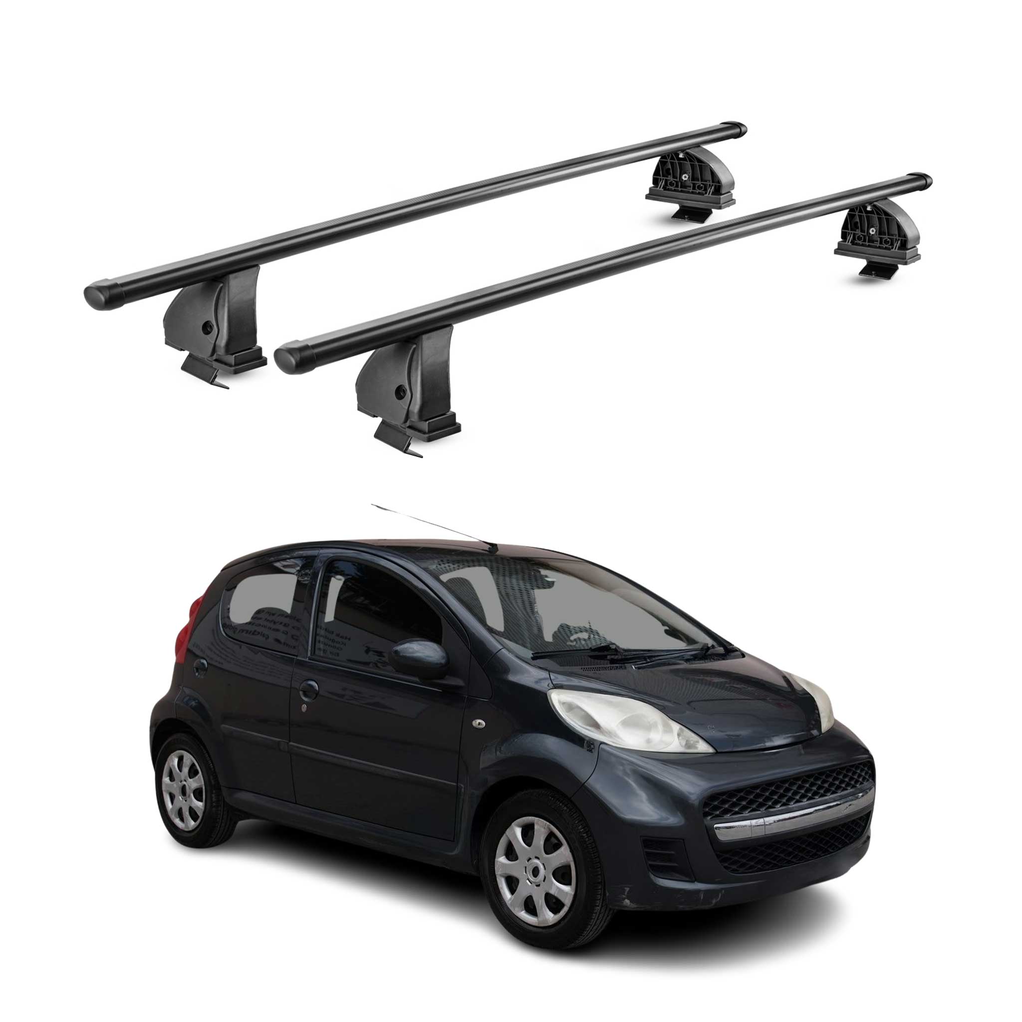 Barres de toit transversales acier pour Peugeot 107 2005-2014 5Portes Noir 2Pcs
