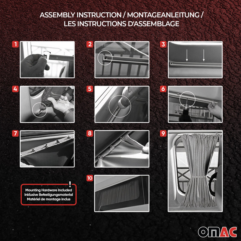 Rideaux de fenêtre derrià¨re pour VW T5 & T6 Transporter Multivan empattement court noir