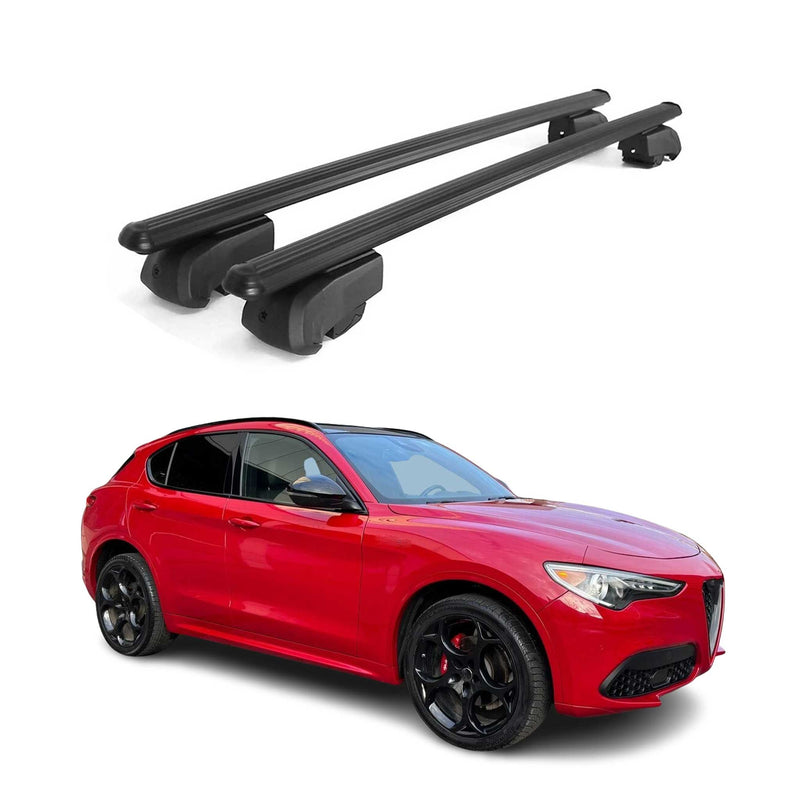 Barres de toit transversales pour Alfa Romeo Stelvio 2016-2025 Alu Noir 2Pcs
