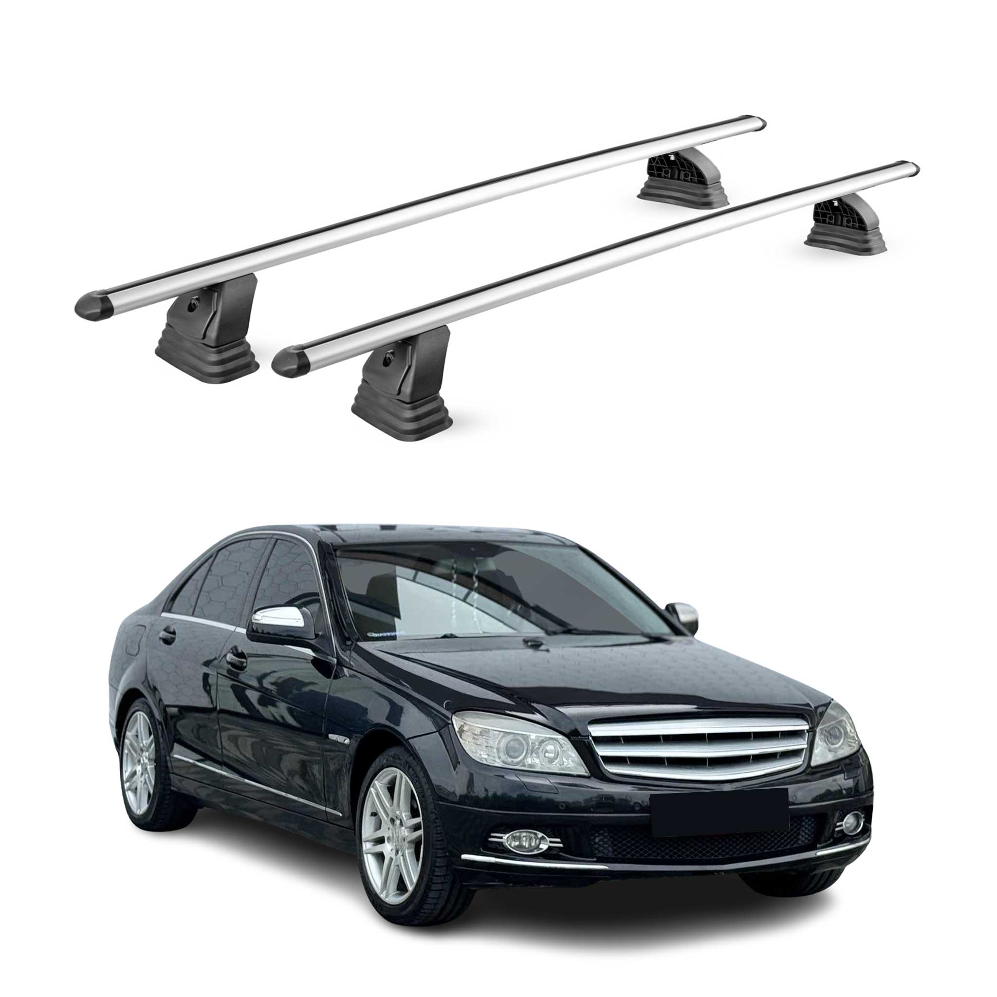 Barres de toit transversales Alu pour Mercedes Classe C W204 2008-2014 Gris 2Pcs