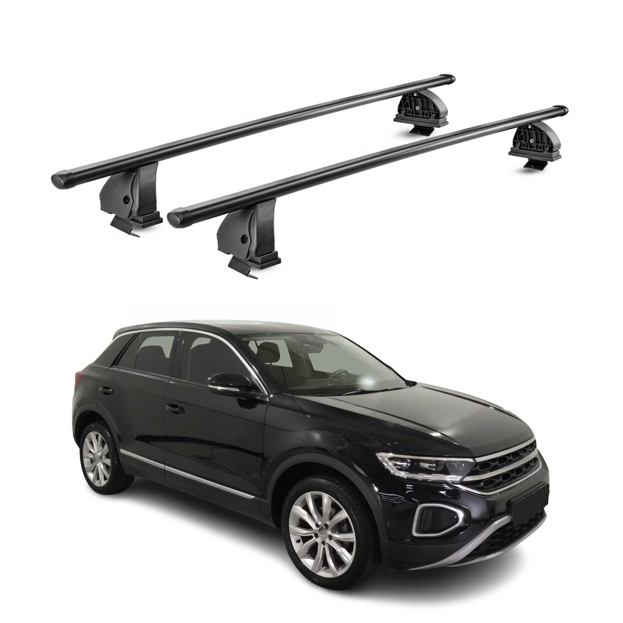 Barres de toit transversales acier pour VW T-Roc 2017-2025 5Portes TÜV Noir 2Pcs