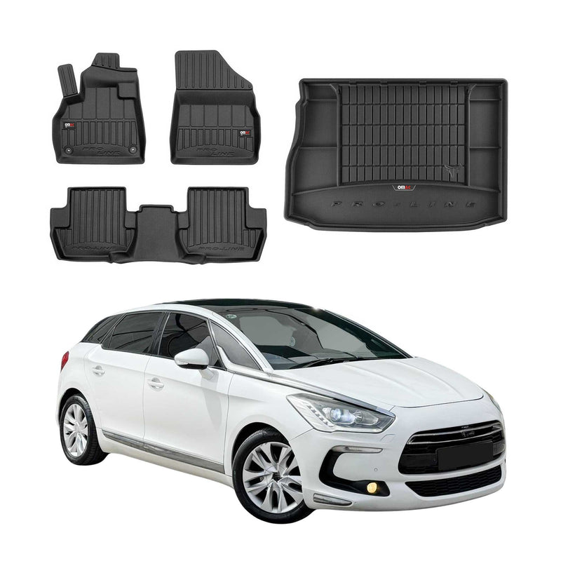 Kit Tapis de Sol et Coffre pour Citroen DS5 2011-2015 en Caoutchouc Noir