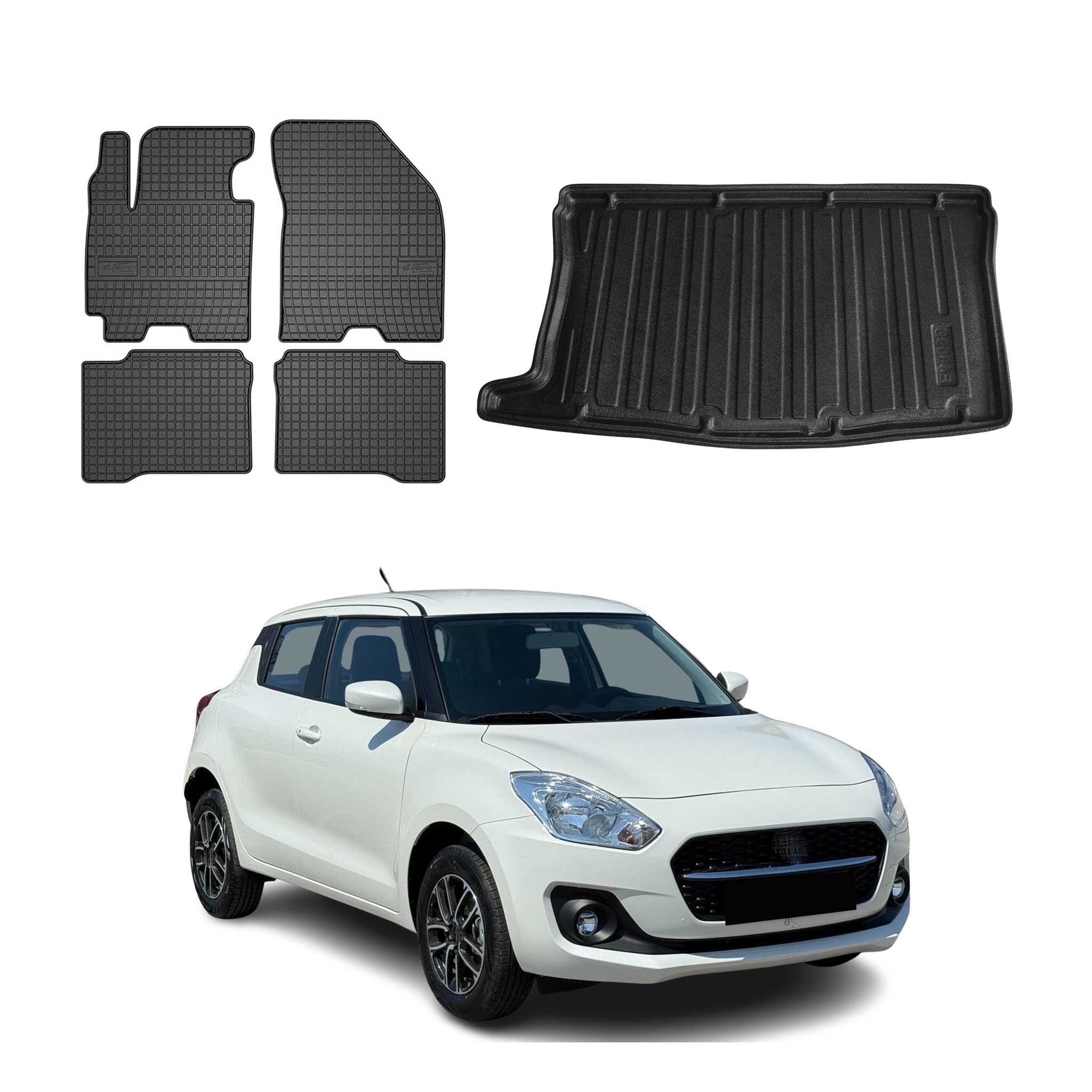 Kit Tapis de sol et coffre pour Suzuki Swift 2017-2024 TPE Noir