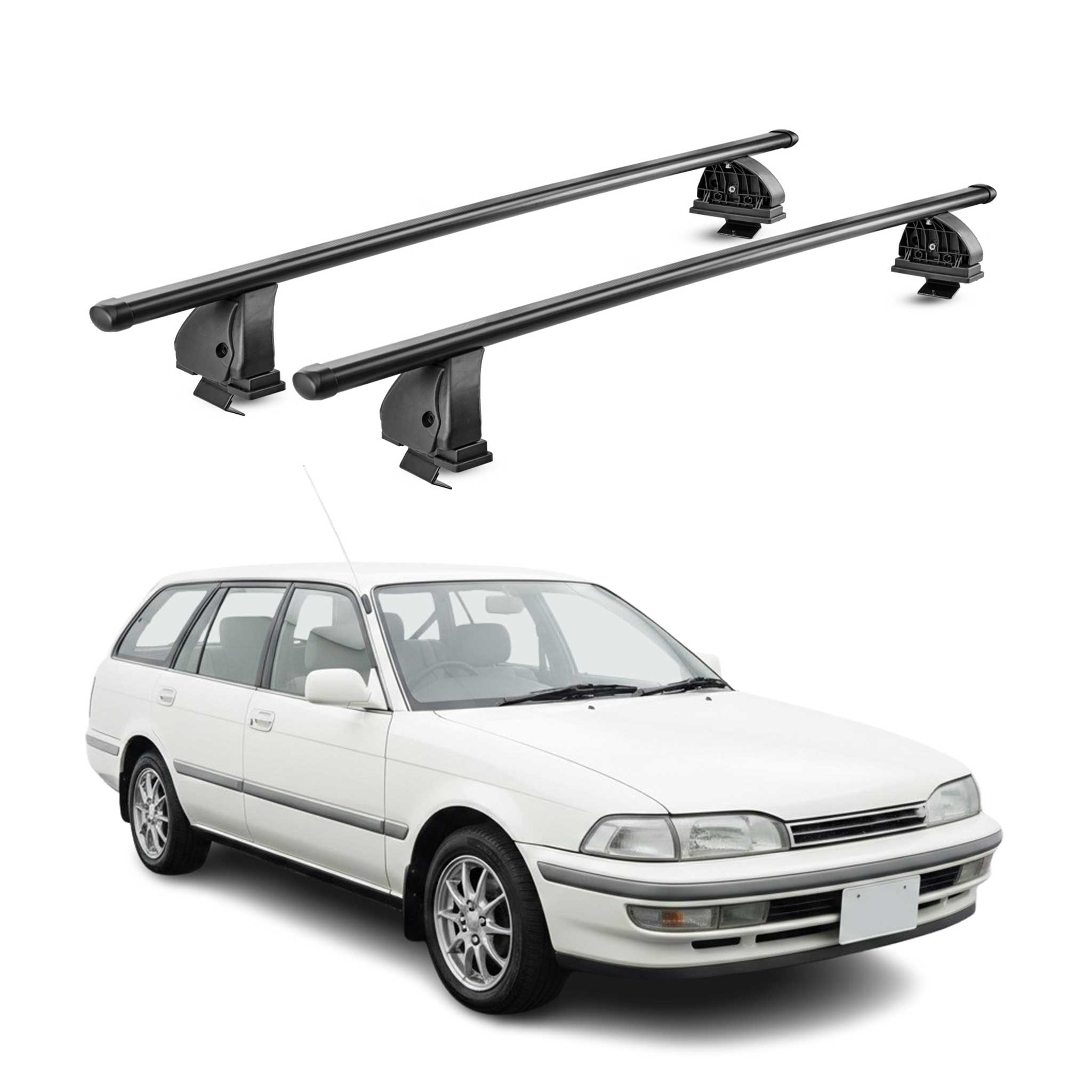 Barres de toit transversales acier pour Toyota Carina T17 Break 1988-1992 Noir