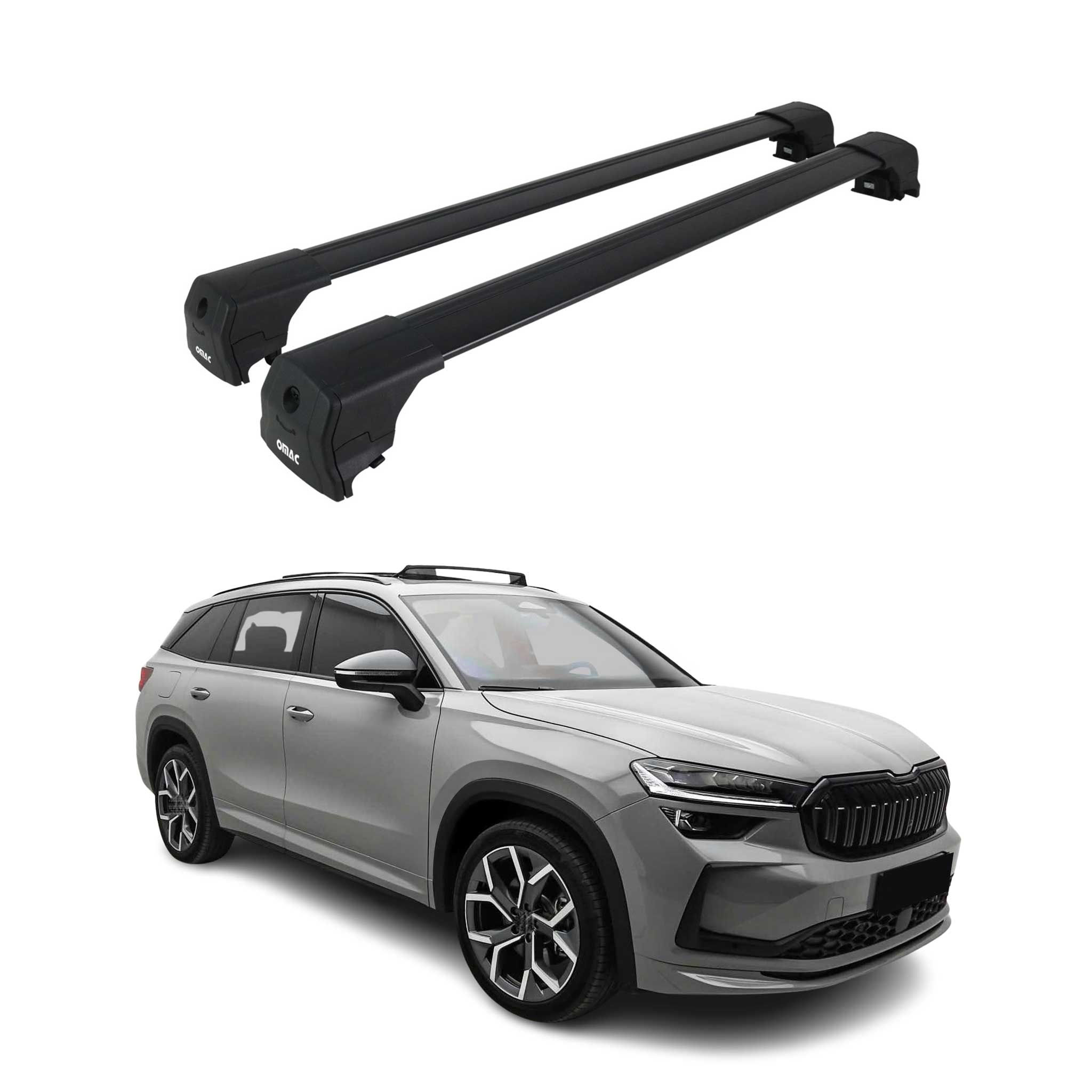 Barres de toit transversales pour Skoda Kodiaq II 2024-2026 Aluminium Noir 2 Pcs
