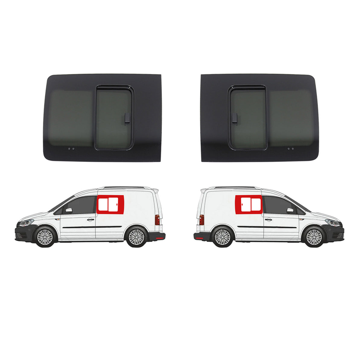 Vitres de Fenêtres Latérales Coulissantes Arriéres pour VW Caddy 2003-2020 L1 2x