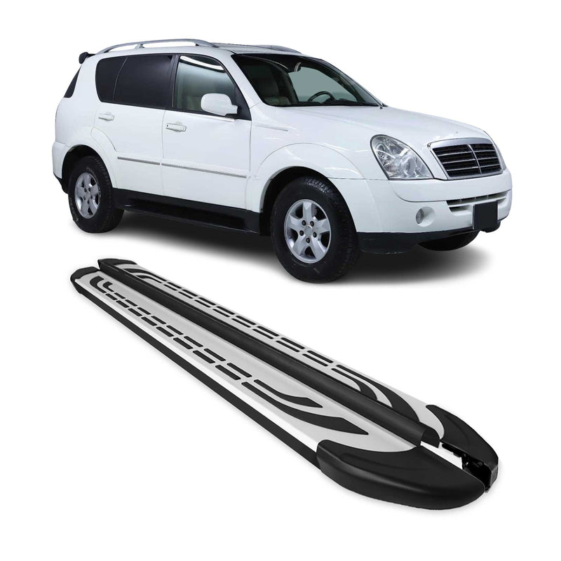 Marchepieds Latéraux pour Ssangyong Rexton 2005-2012 Aluminium Gris Noir 2Pcs