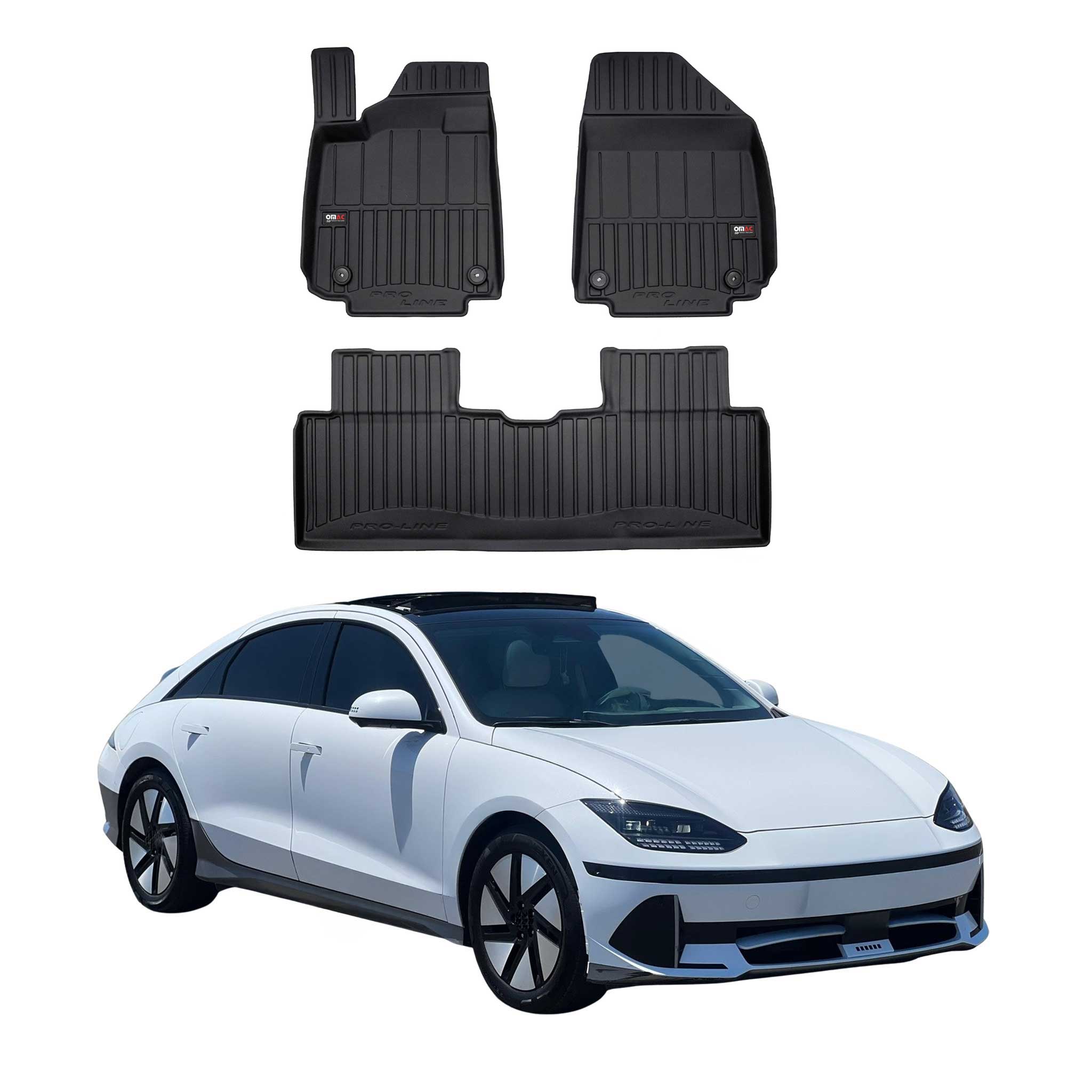 OMAC Tapis de sol sur mesure noir pour Hyndai Ioniq 6 2022-2025 3 pièces en TPE