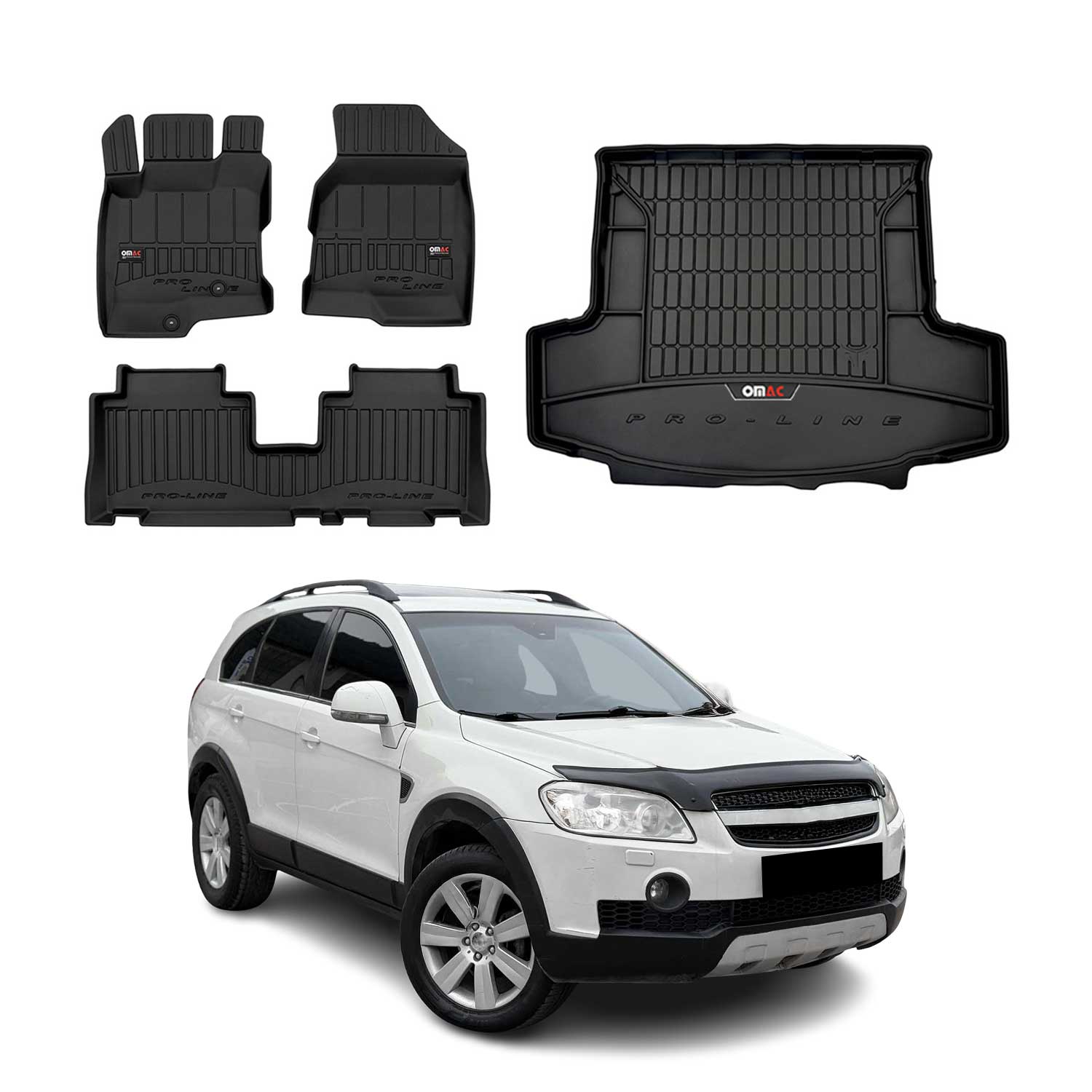 Kit Tapis de Sol et Coffre pour Chevrolet Captiva 2006-2018 en Caoutchouc Noir