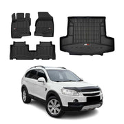 Kit Tapis de Sol et Coffre pour Chevrolet Captiva 2006-2018 en Caoutchouc Noir