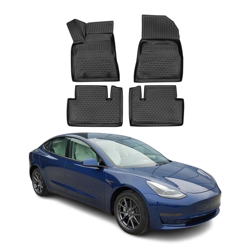 OMAC Tapis de sol pour Tesla Model 3 2017-2024 en caoutchouc Noir