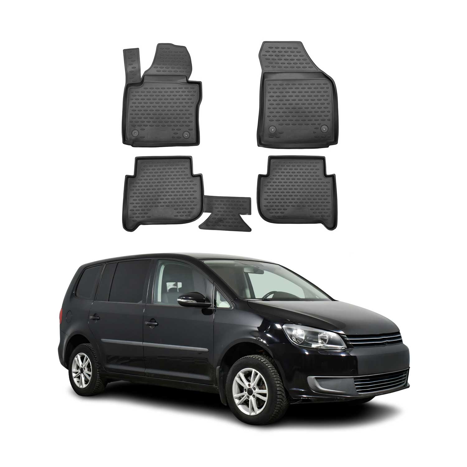 OMAC Tapis de sol pour Volkswagen Touran 2003-2015 sur mesure en caoutchouc Noir