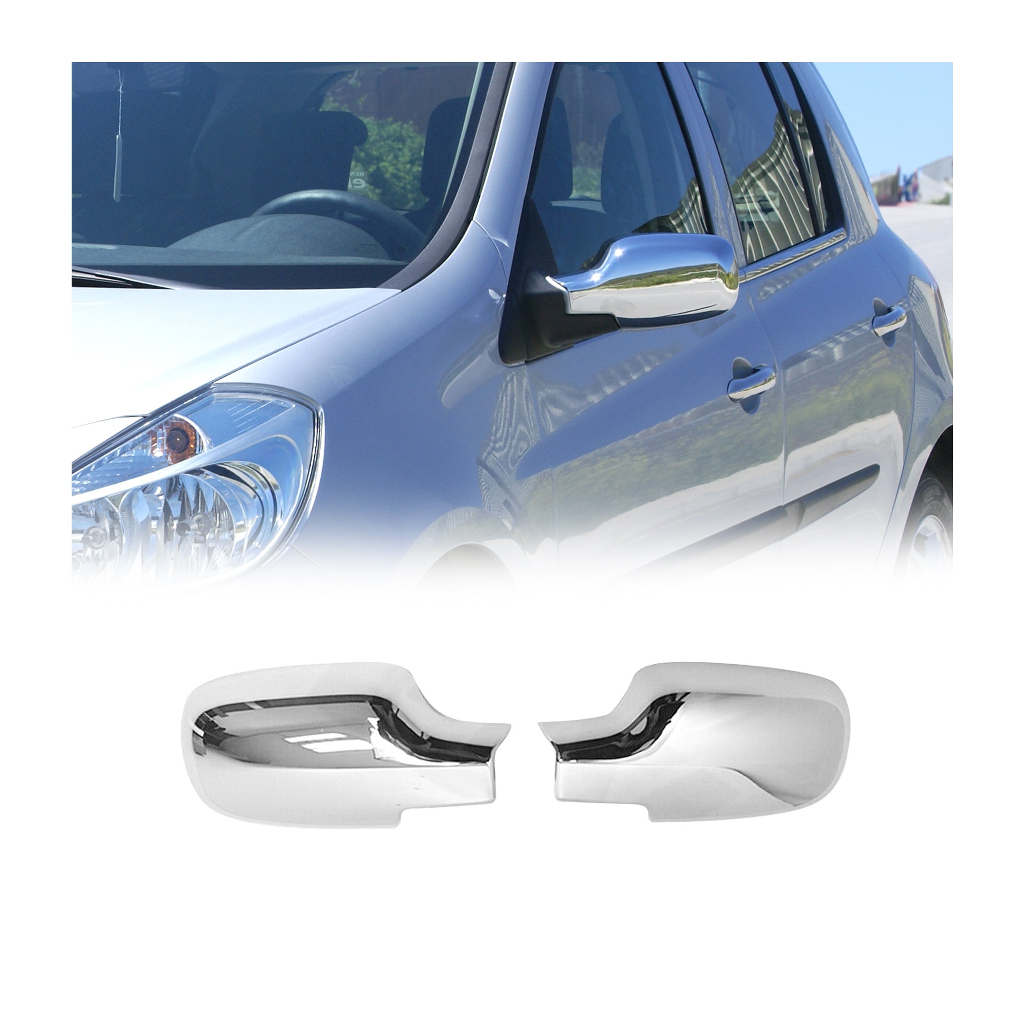 Coques de Rétroviseurs pour Renault Clio 2005-2013 en Acier Chromé Argent