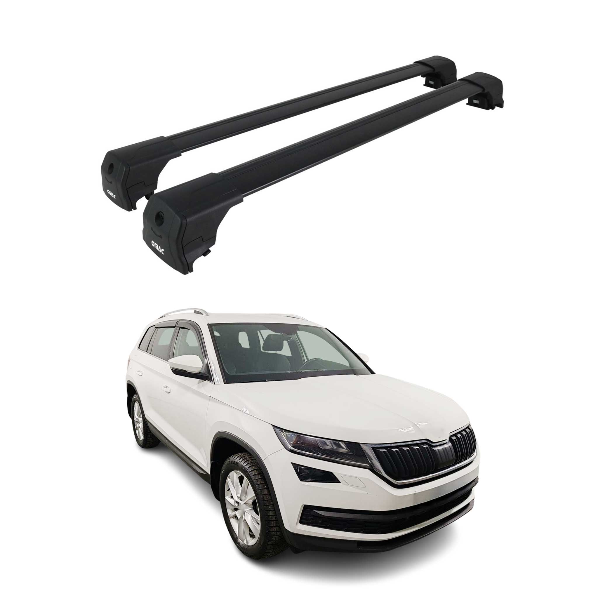 Barres De Toit Transversales pour Skoda Kodiaq I 2016-2024 Aluminium Noir 2Pcs