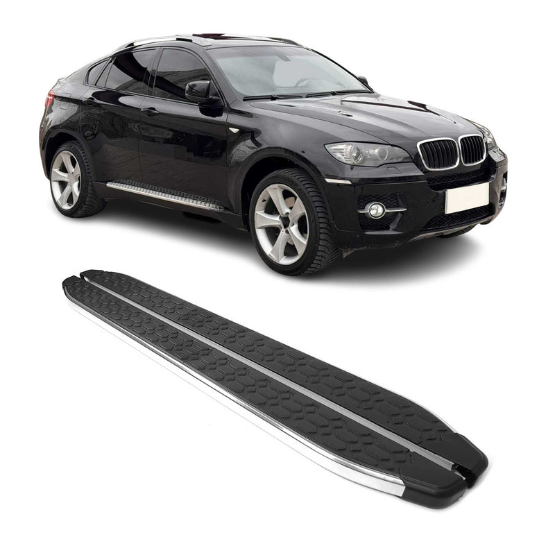 Marchepieds latéraux pour BMW X5 E70 2006-2013 inox Brillant Argent Noir 2Pcs