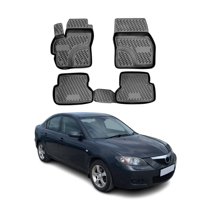Tapis de sol pour Mazda 3 2003-2009 en caoutchouc TPE 3D Noir 4Pcs