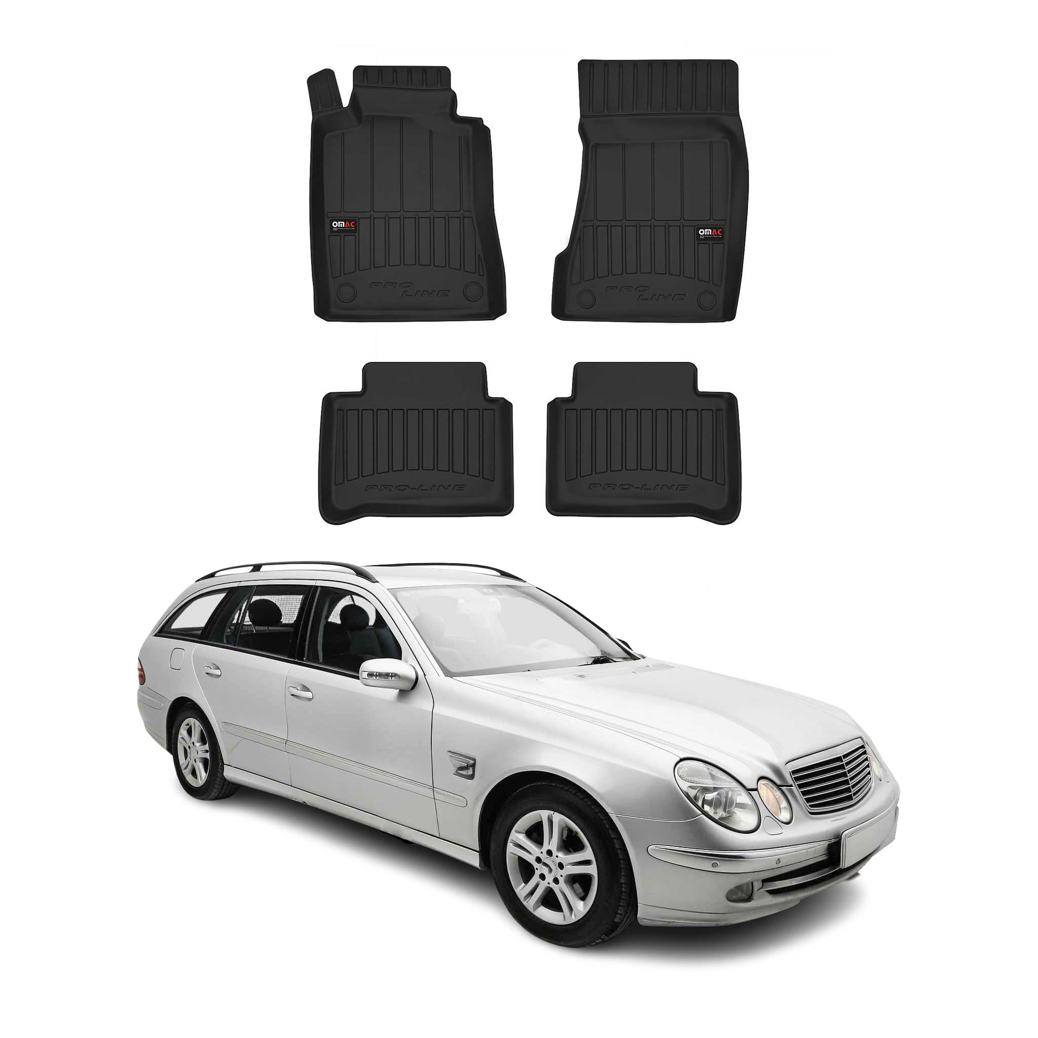 OMAC Tapis de sol en caoutchouc pour Mercedes Classe E 2003-09 Noir Premium
