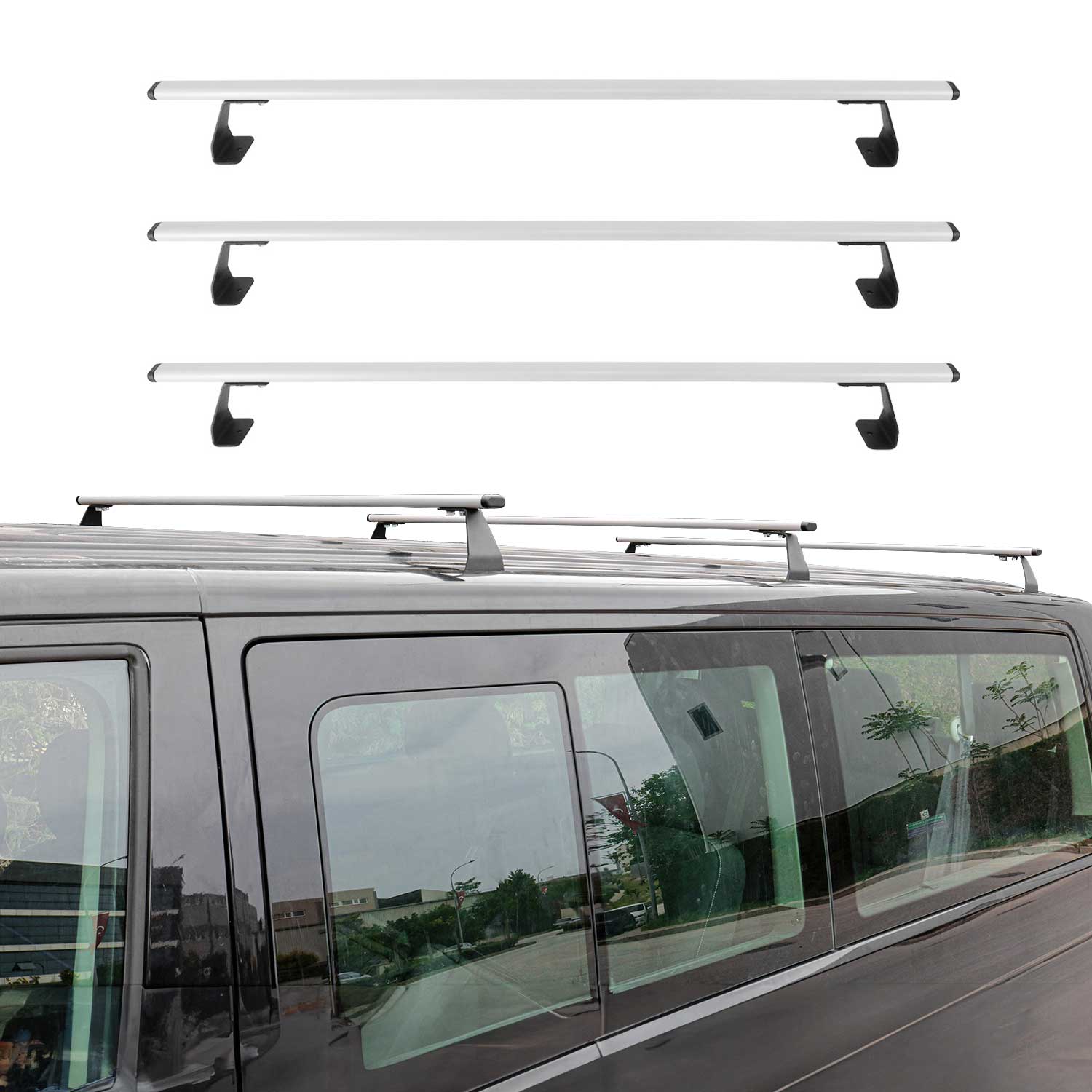 Barres de toit transversales pour VW Transporter T7 2023-2026 Acier Gris 3Pcs
