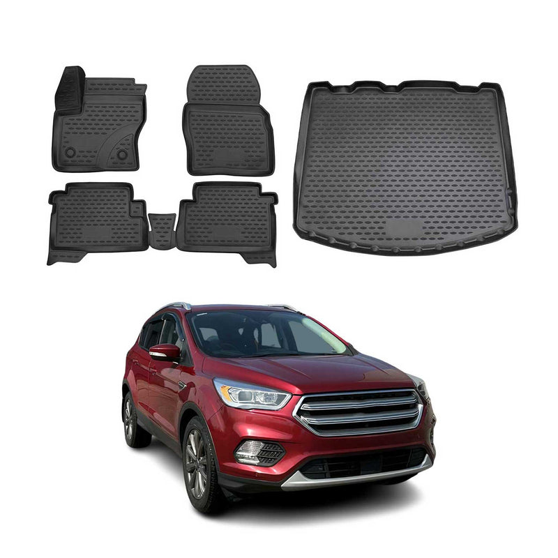 Kit Tapis de Sol et Coffre pour Ford Kuga 2012-2019 TPE Noir