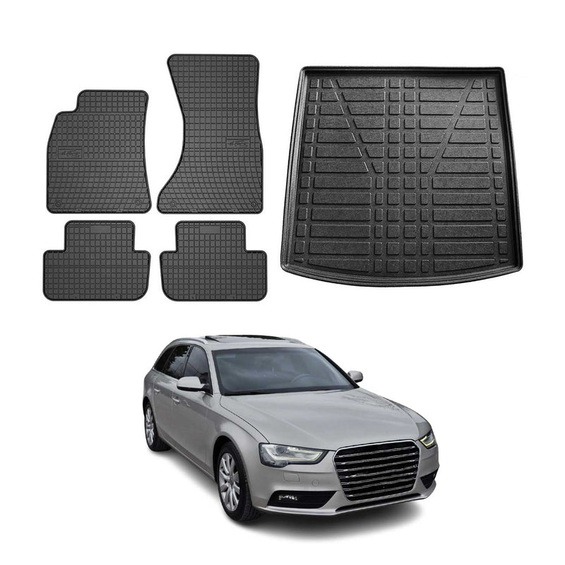 Kit Tapis de sol et coffre pour Audi A4 B8 Break 2007-2015 Noir TPE