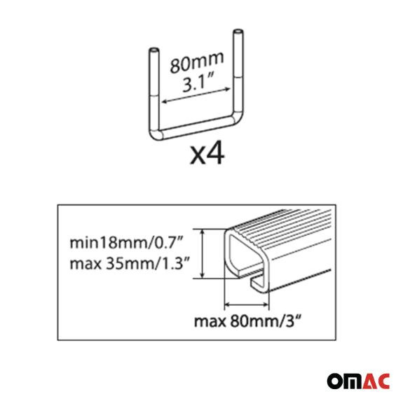 Menabo U-Fixation Kit U-étrier 80mm - pour coffre de toit boîte de toit