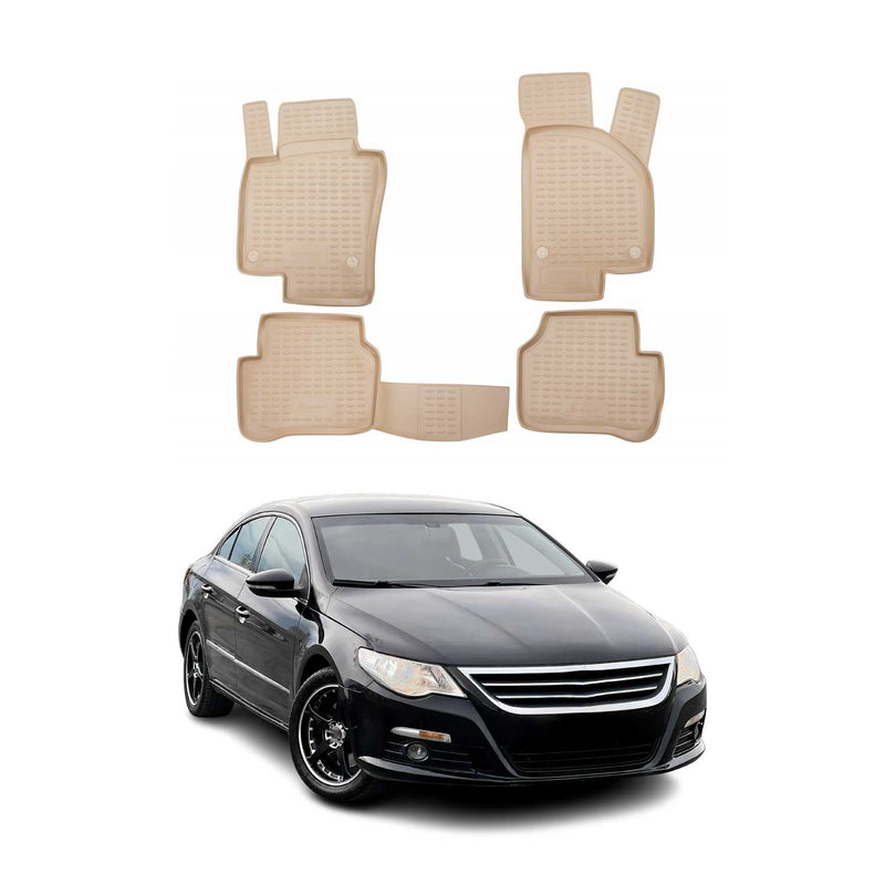 Tapis de sol pour VW Passat CC 2008-2017 en caoutchouc TPE 3D Beige 4Pcs