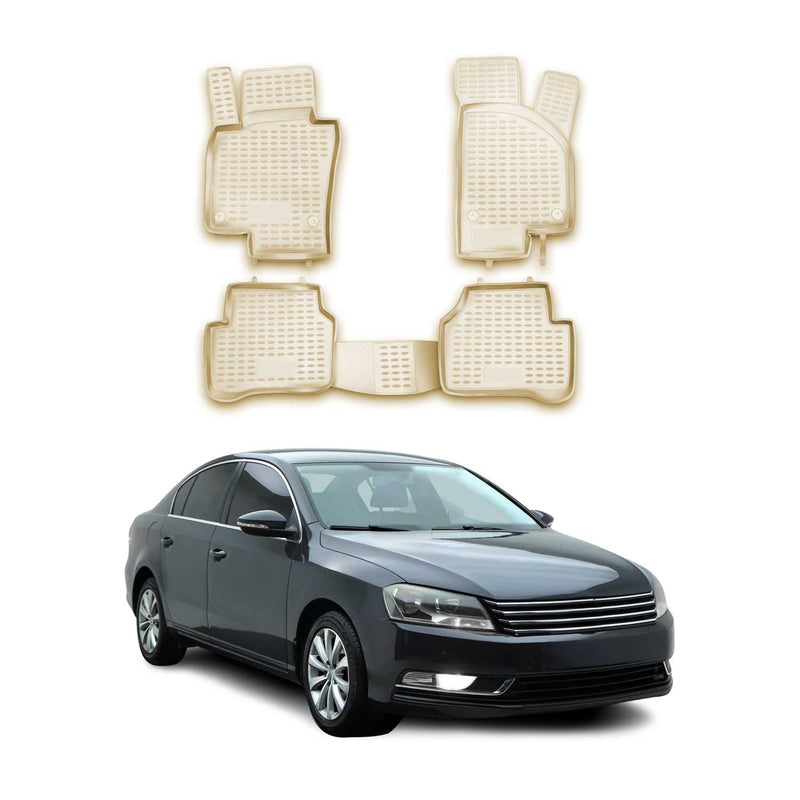 Tapis de sol pour VW Passat B7 2011-2015 en caoutchouc TPE 3D Beige 4Pcs