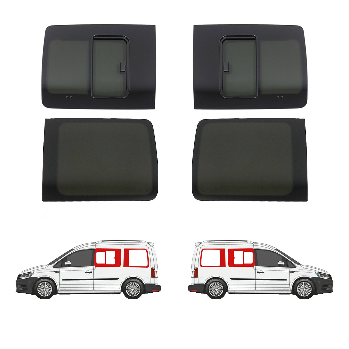 Vitres de Fenêtres Latérales Coulissantes Arriéres pour VW Caddy 2003-2020 L1 4x