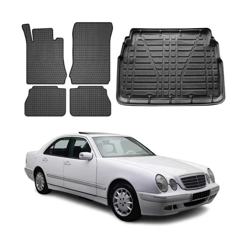 Kit Tapis de sol et coffre pour Mercedes E-Klasse 1996-2001 Berline TPE Noir
