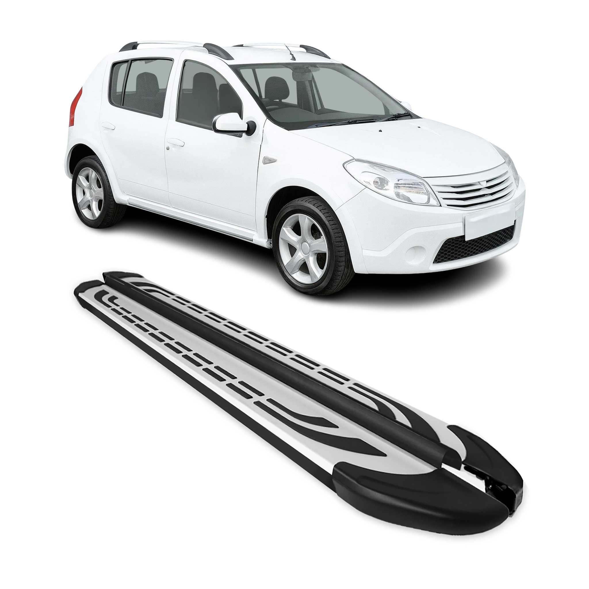 Marchepieds Latéraux pour Dacia Sandero Stepway 2007-2012 Aluminium Gris Noir 2x