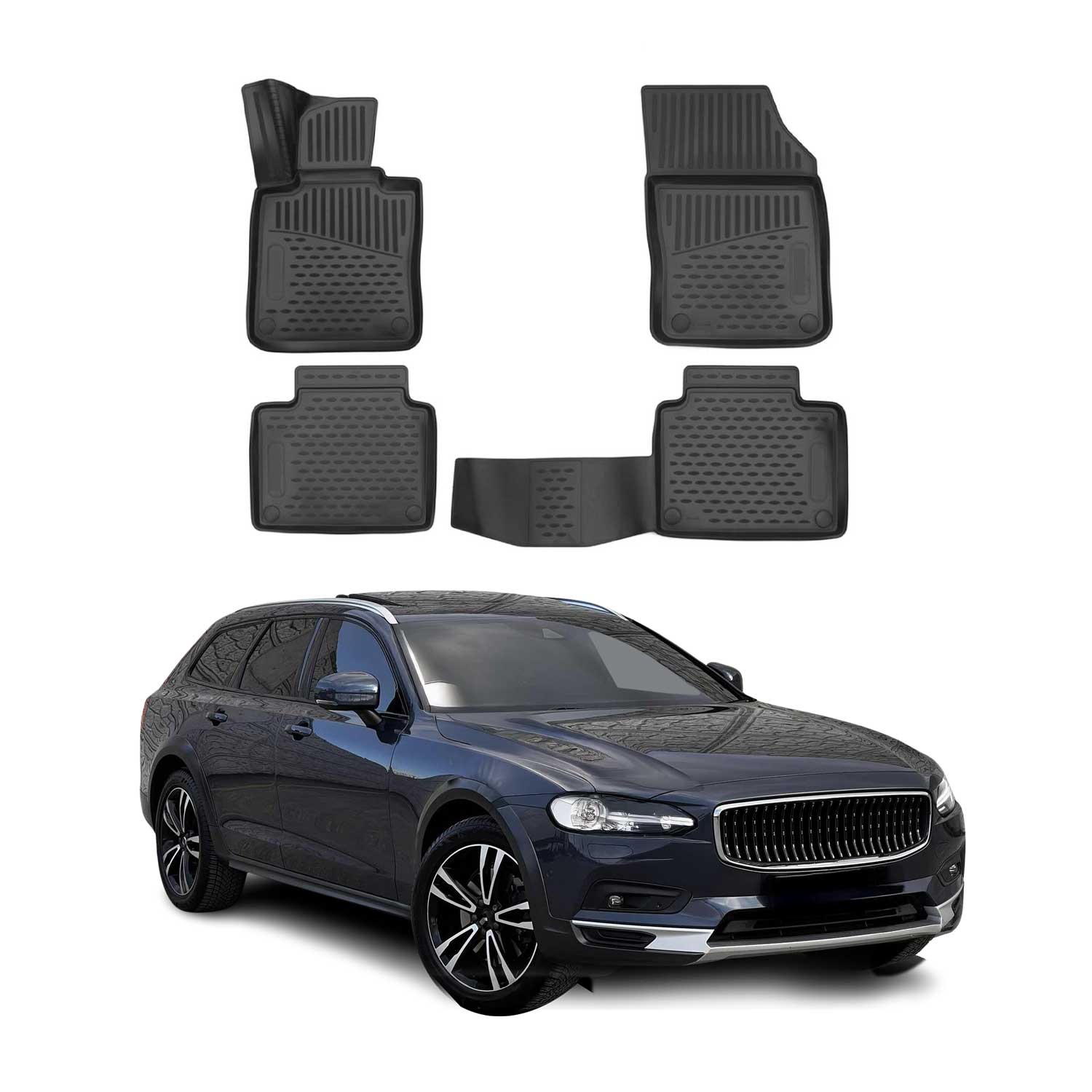 OMAC Tapis de sol pour Volvo V90 2016-2025 sur mesure en caoutchouc Noir