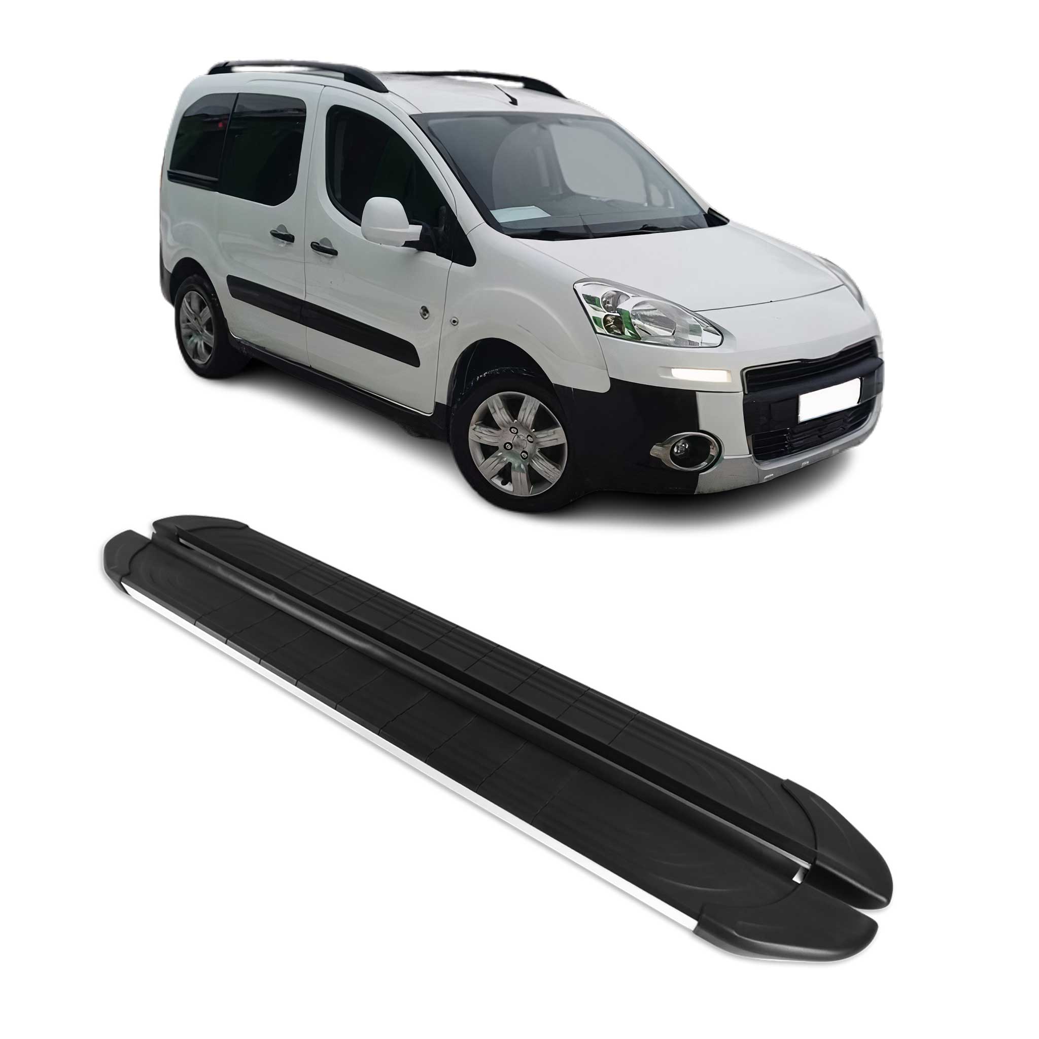Marchepieds Latéraux pour Peugeot Partner Tepee 2008-2018 Alu Gris Noir 2Pcs