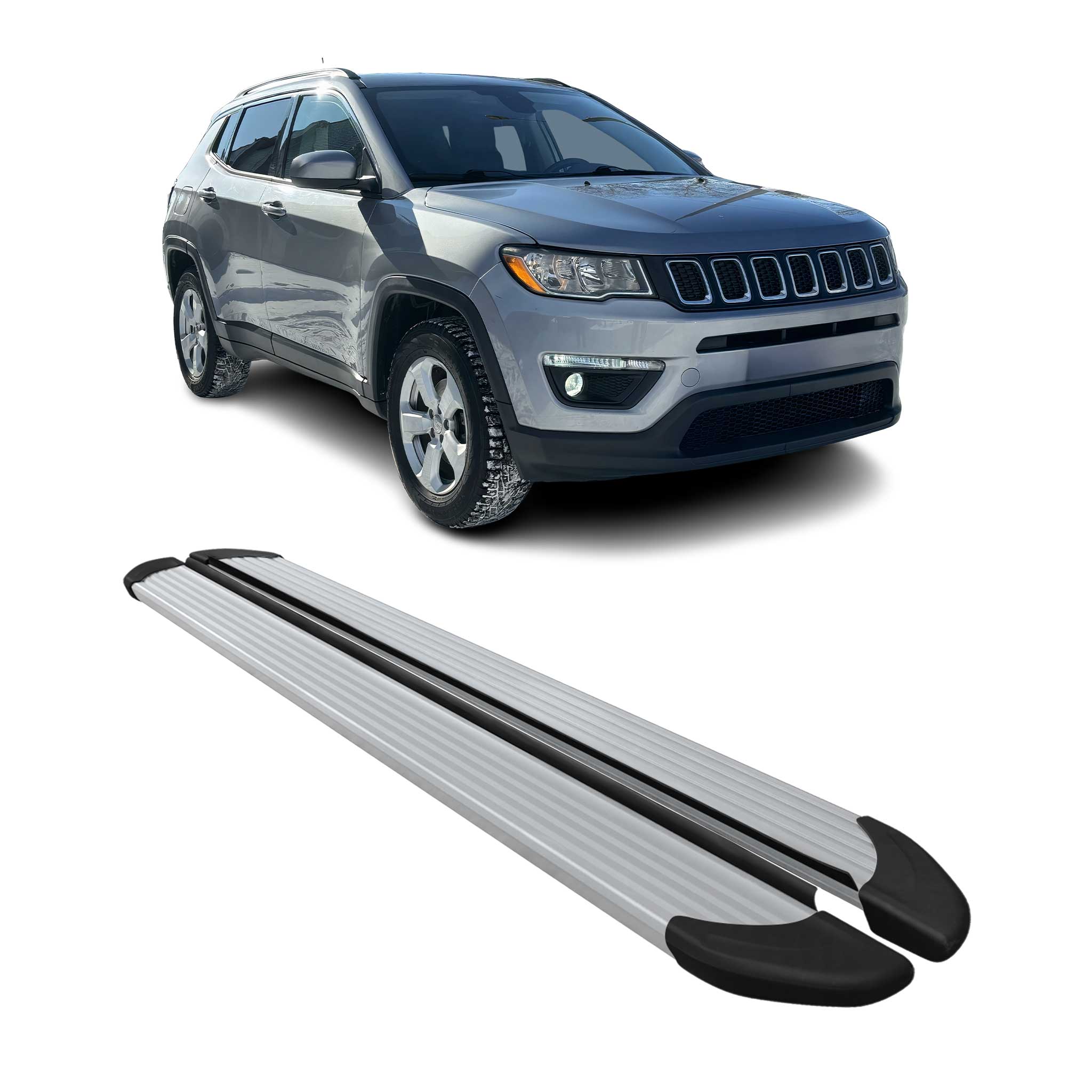 Marchepieds Latéraux pédale pour Jeep Compass 2017-2024 Aluminium Argent 2Pcs