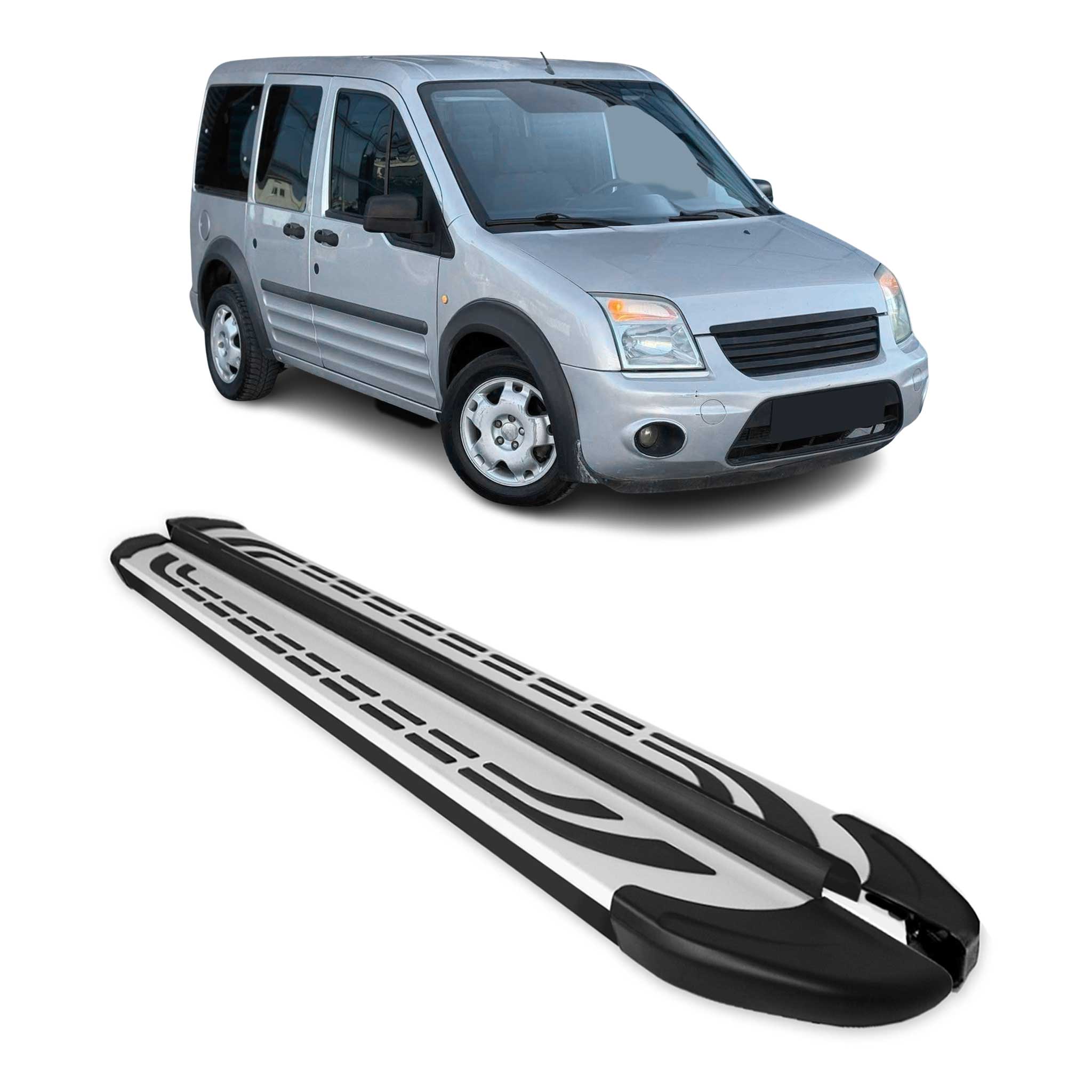 Marchepieds Latéraux pour Ford Connect 2002-2013 Aluminium Gris Noir L1 Court 2x