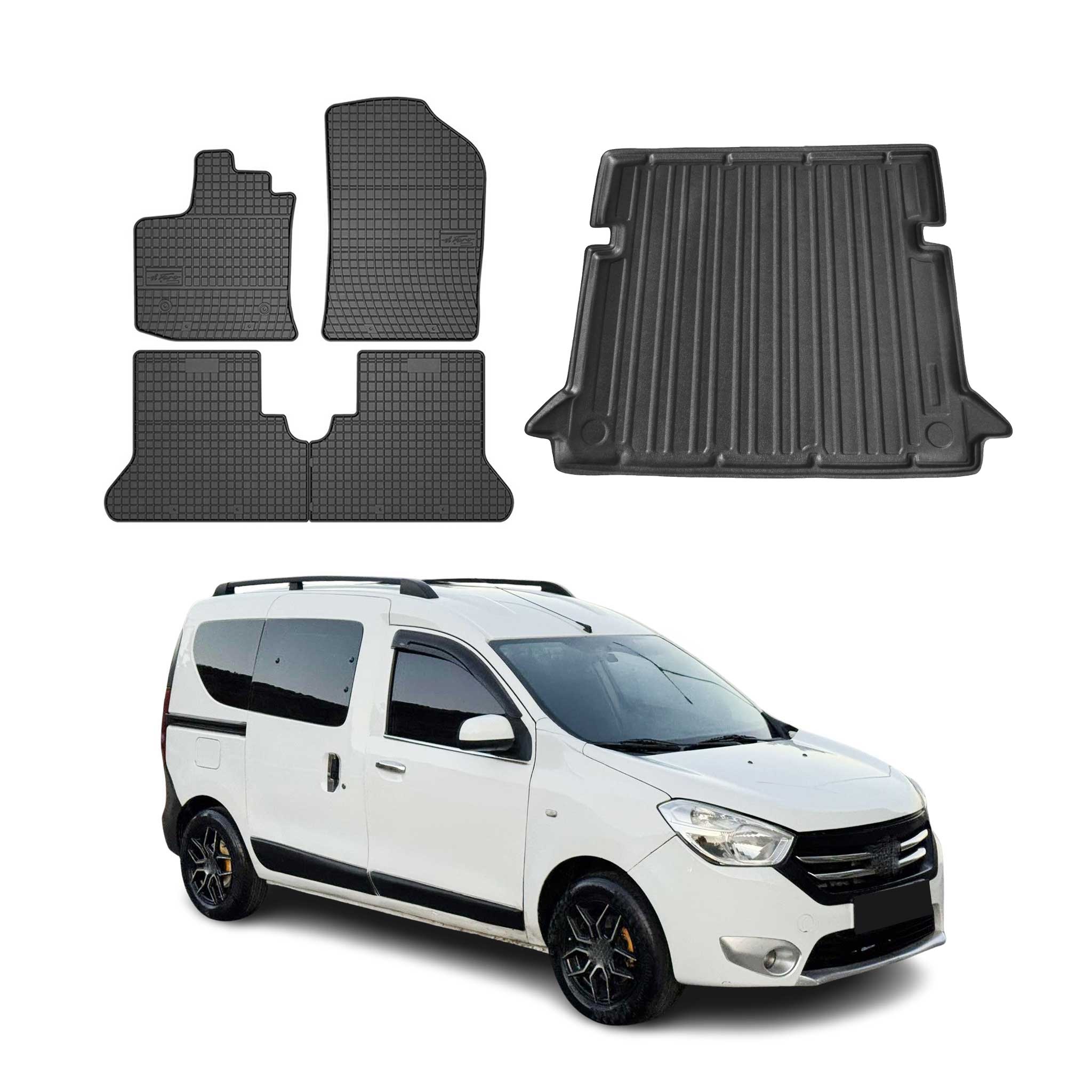 Kit Tapis de sol et coffre pour Dacia Dokker 2012-2024 TPE Noir