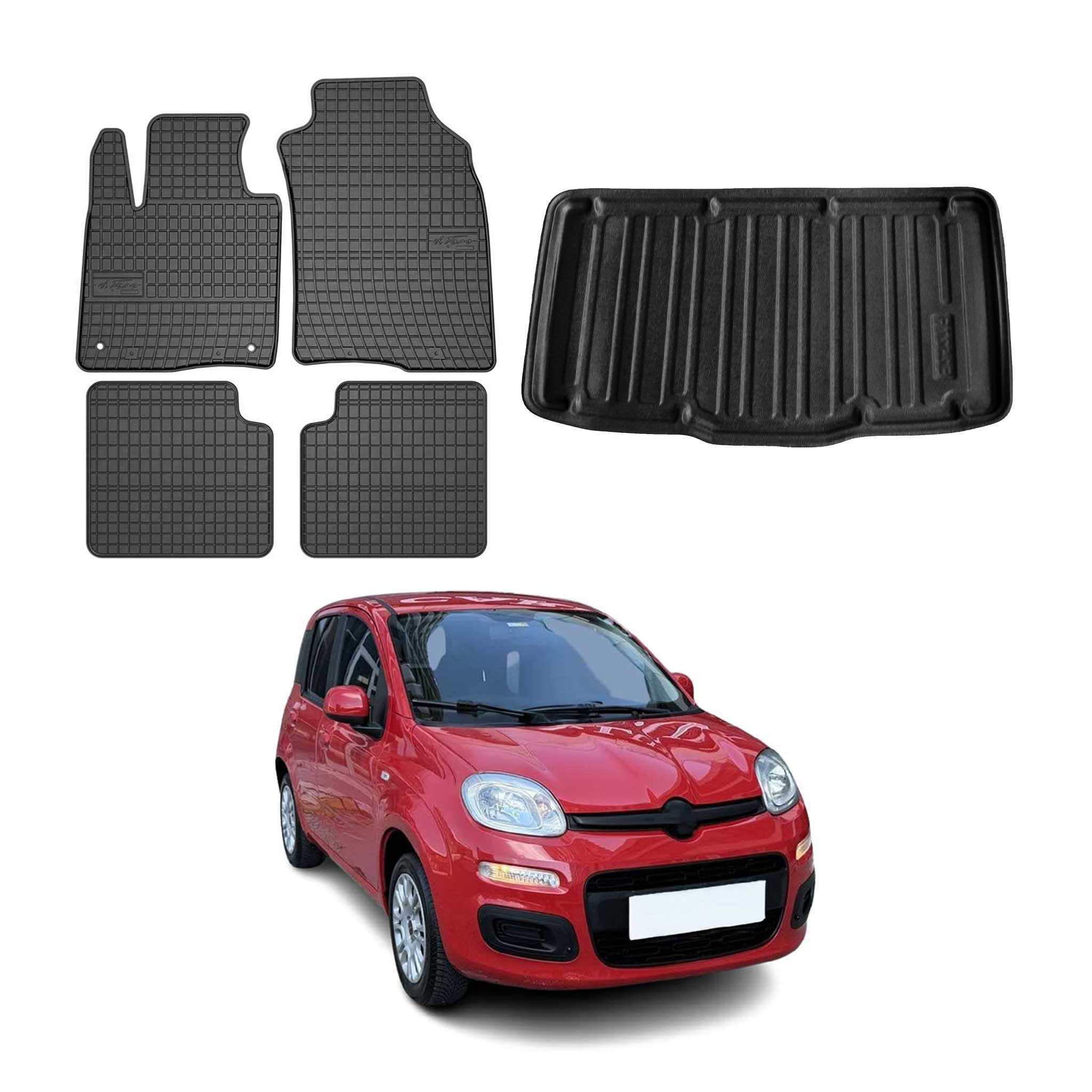 Kit Tapis de sol et coffre pour Fiat Panda 2012-2026 TPE Noir