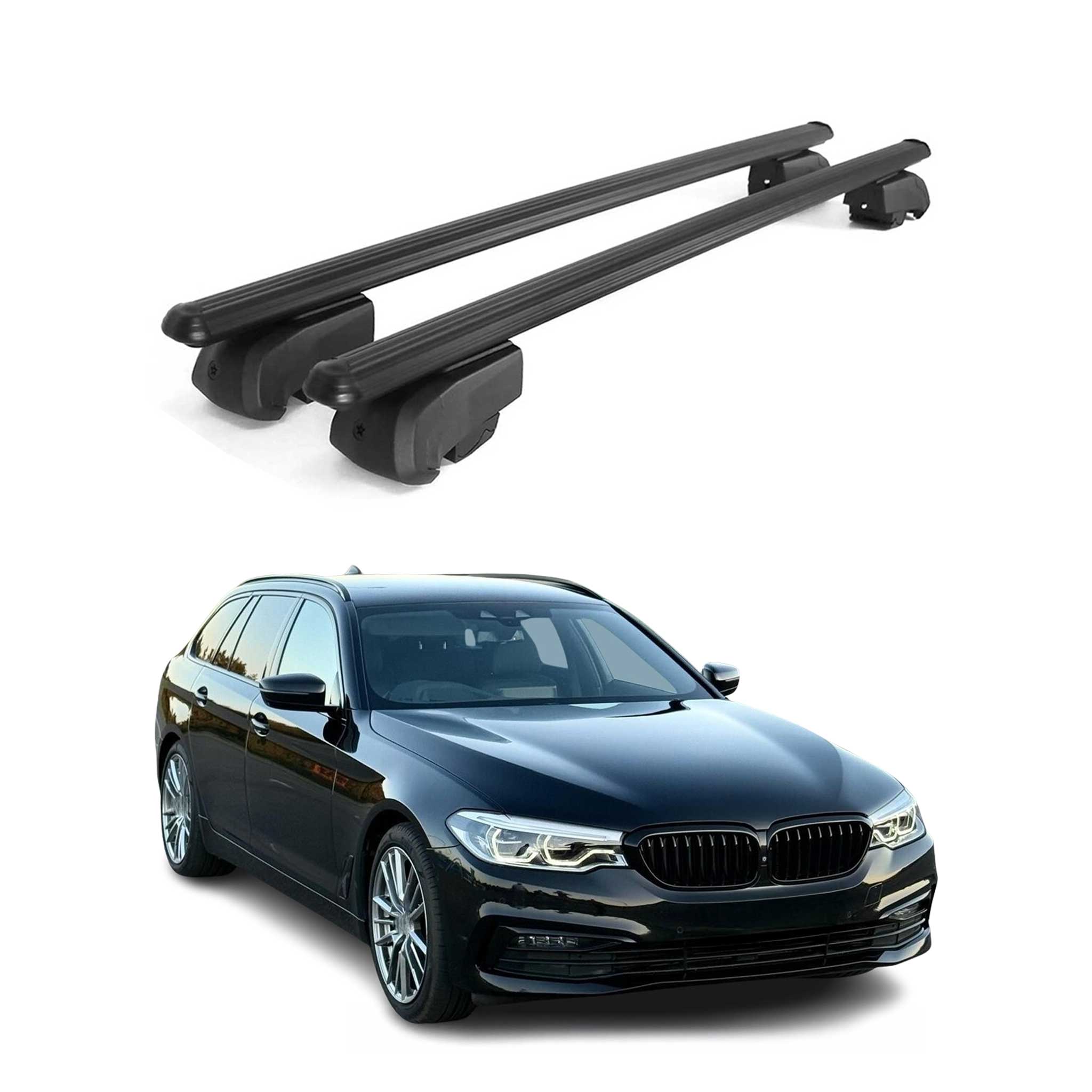 Barres de toit transversales pour BMW Série 5 G31 Break 2017-2023 2Pcs Alu Noir
