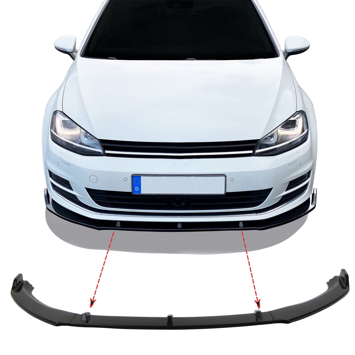JOM Lèvre de Pare-choc Avant pour VW Golf 7 2012-2019 Noir Brillant Sport Look