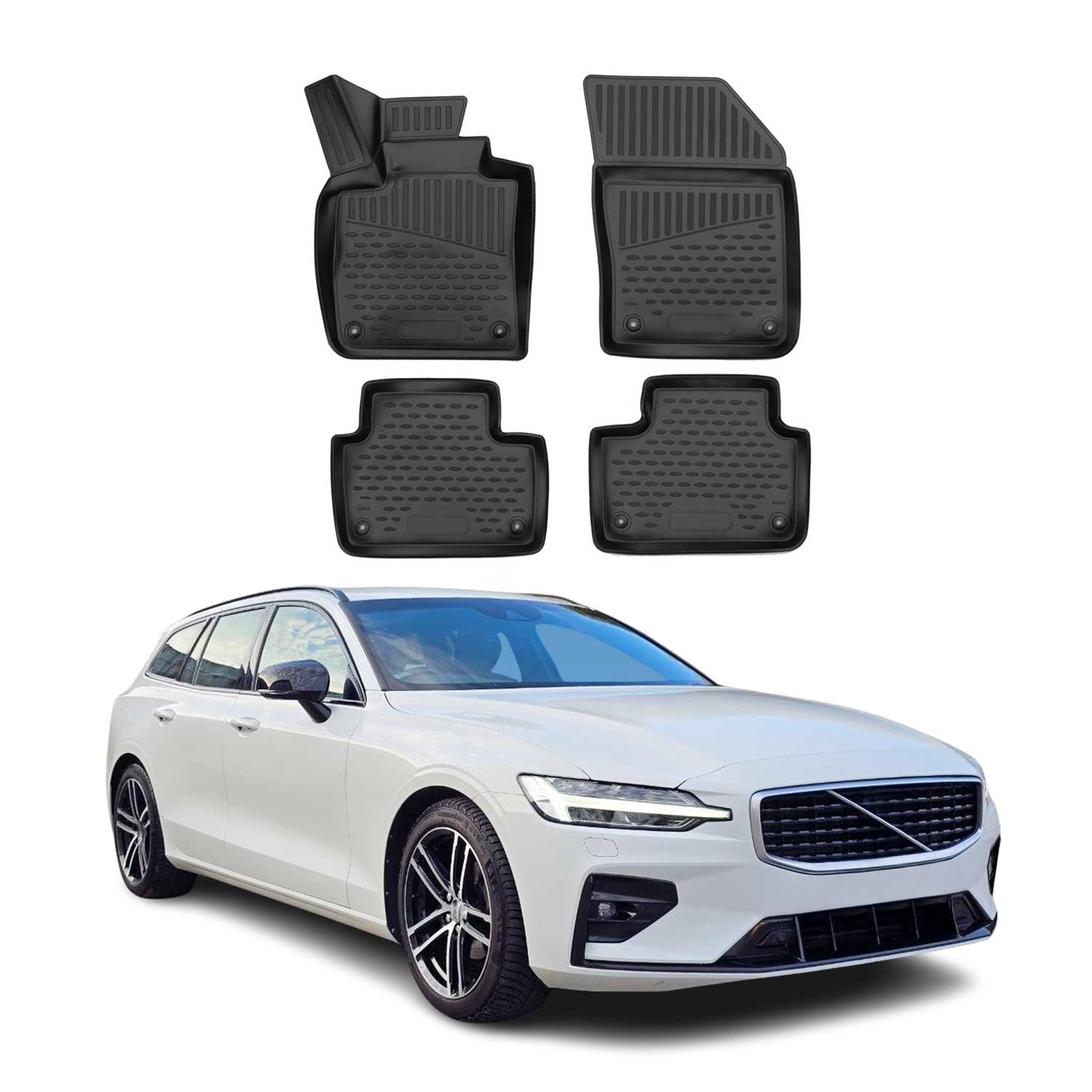 OMAC Tapis de sol pour Volvo V60 S60 2018-2024 en caoutchouc Noir