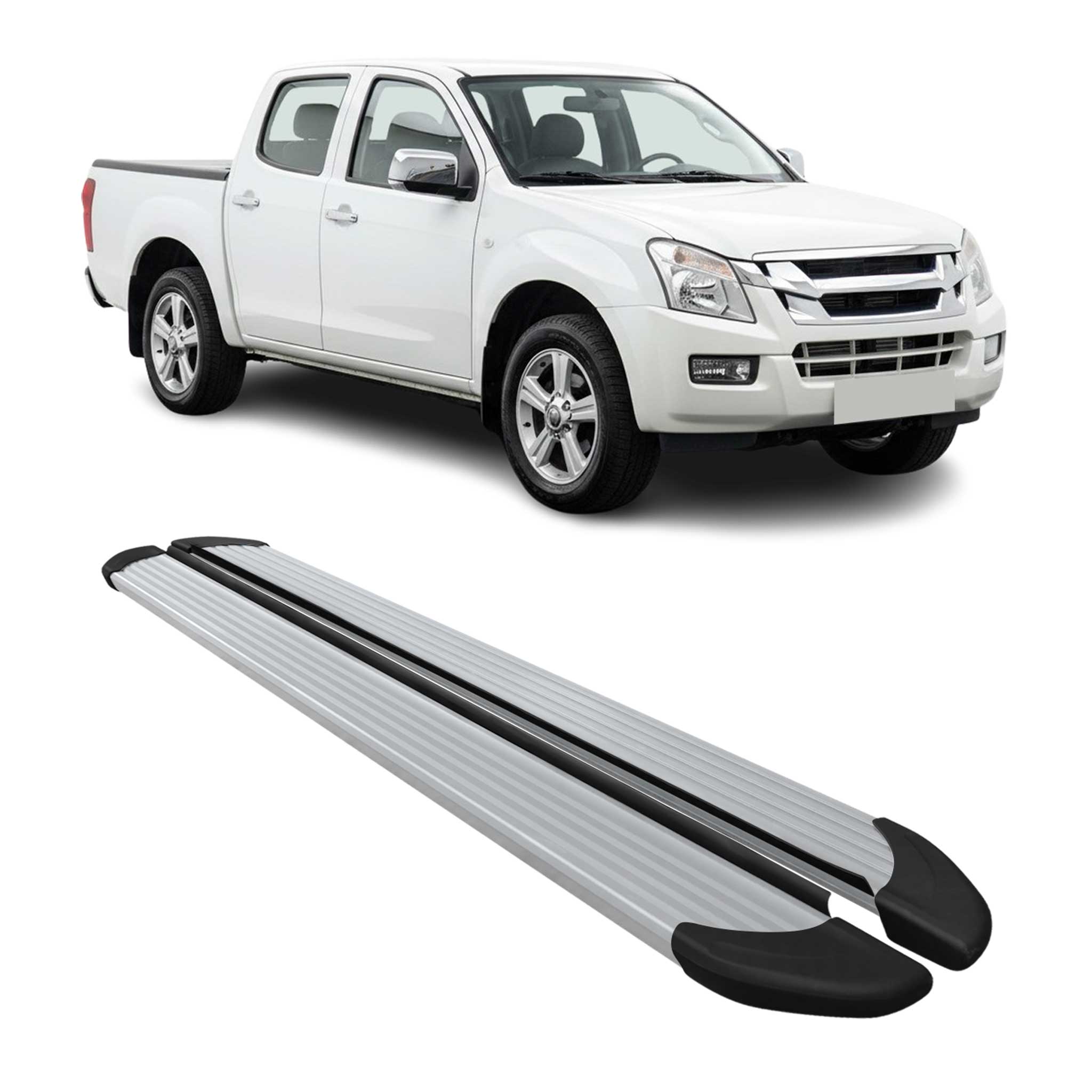 Marchepieds Latéraux pédale pour Isuzu D-Max Double Cab 2002-12 Alu Argent 2Pcs