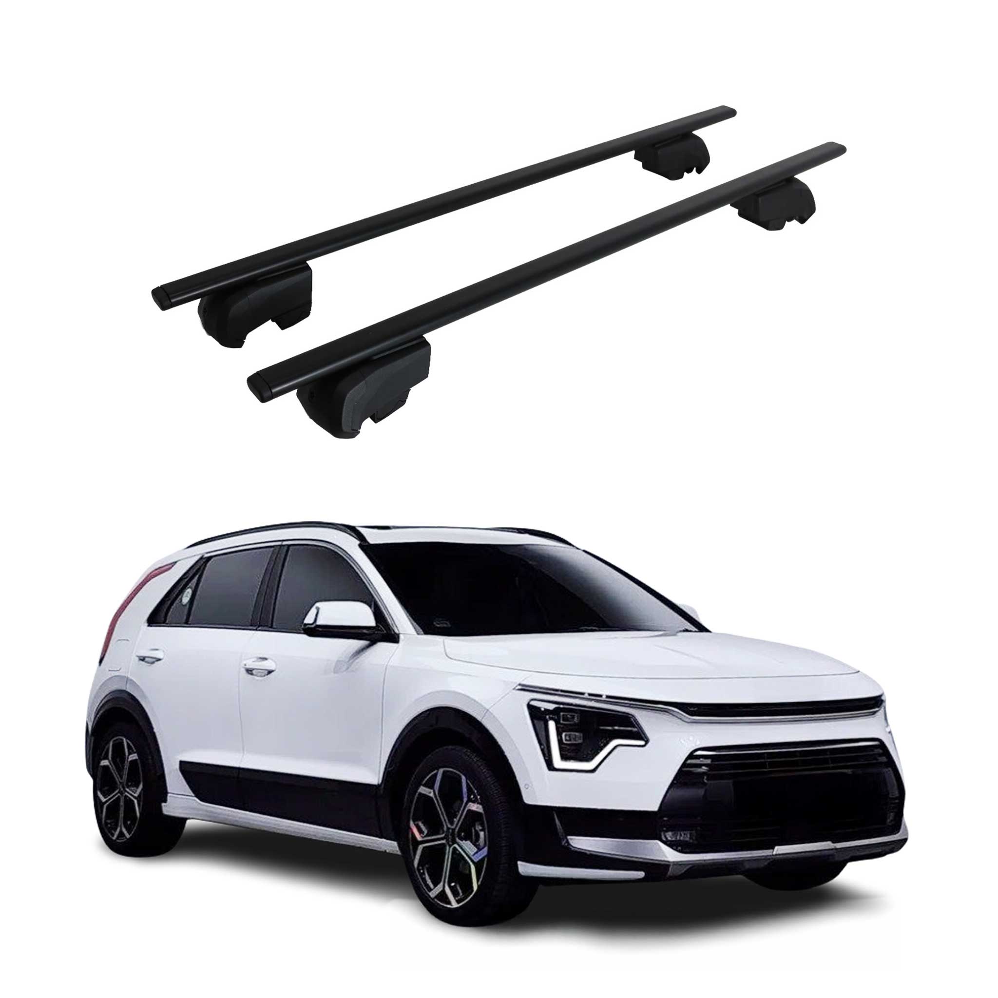 Barres de toit Transversales pour Kia Niro II 2022-2026 Fer Noir ABE